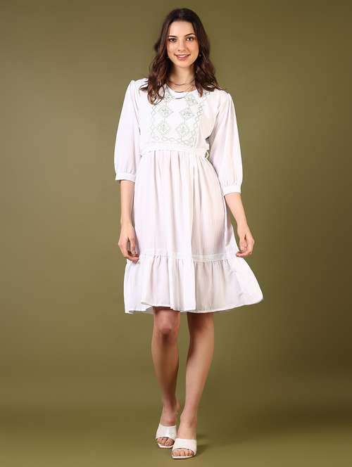 women embroidered puff sleeves tiered dress - 21679842 -  Standard Image - 0