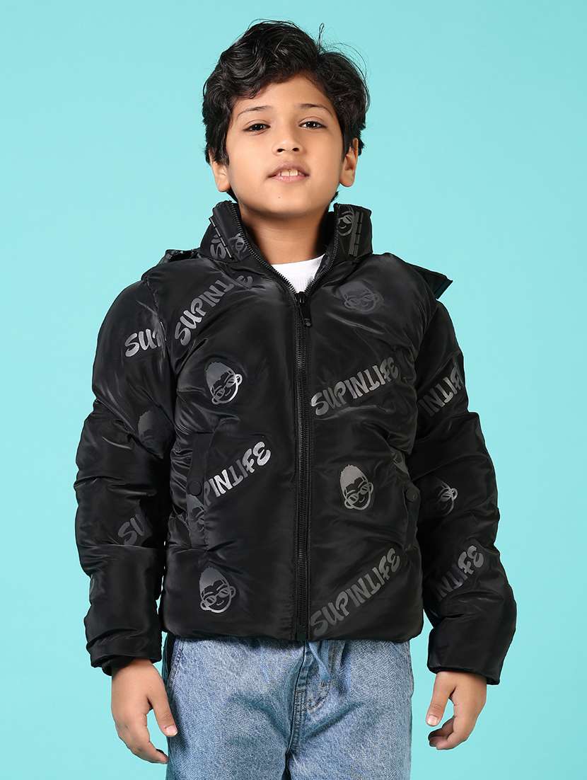 boys printed long sleeve hooded puffer jacket - 21679895 -  Standard Image - 1