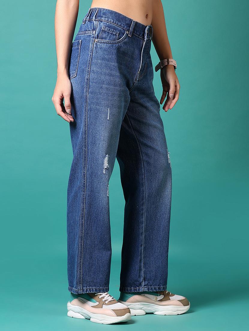 women solid high rise straight fit jeans - 21679964 - Standard Image - 1