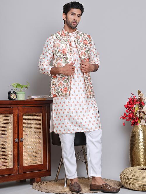 men floral printed mandarin neck kurta jacket set - 21679972 - Standard Image - 0
