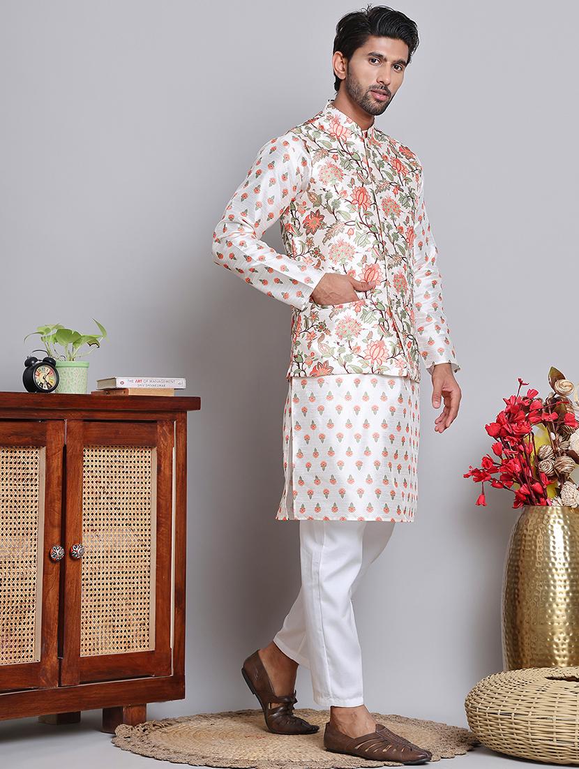 men floral printed mandarin neck kurta jacket set - 21679972 - Standard Image - 1