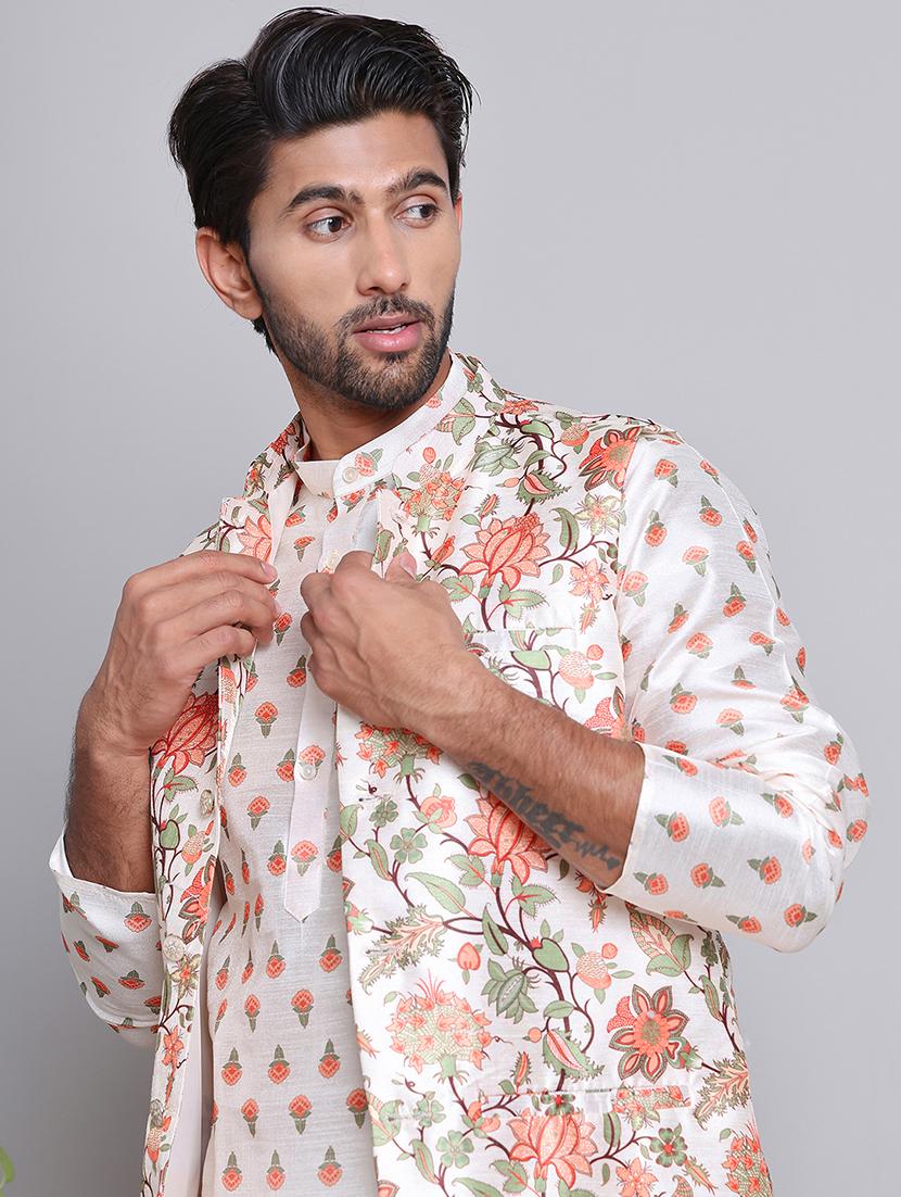 men floral printed mandarin neck kurta jacket set - 21679972 - Standard Image - 4