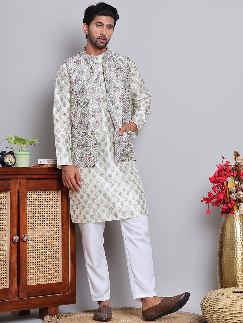 men floral printed mandarin neck kurta jacket set - 21679974 - Standard Image - 1