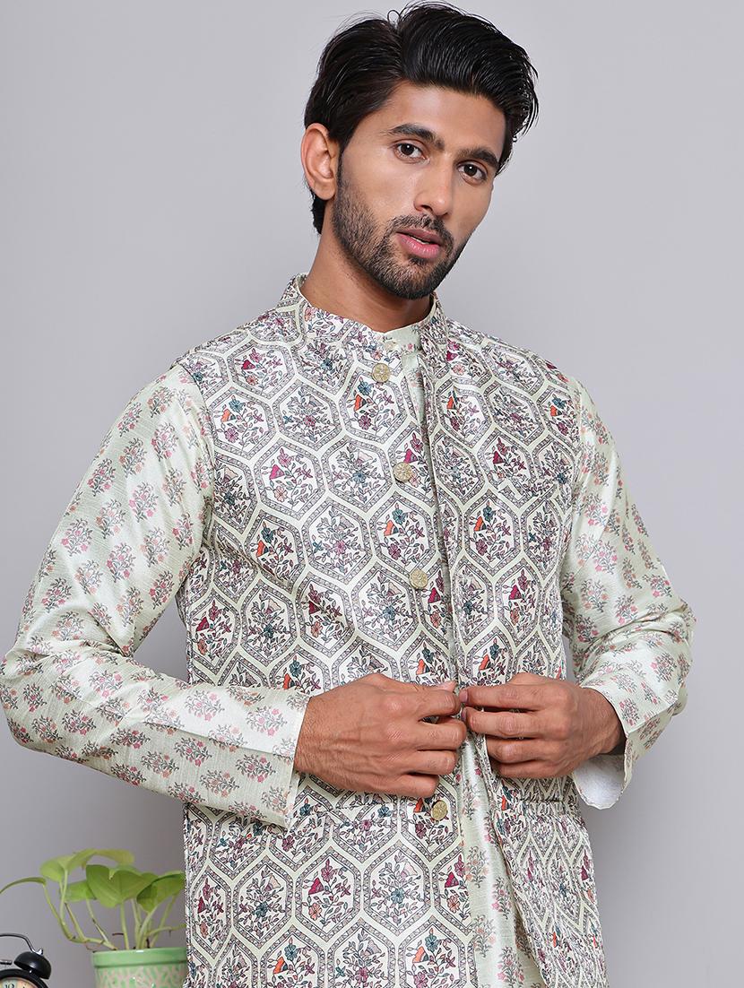 men floral printed mandarin neck kurta jacket set - 21679974 - Standard Image - 4