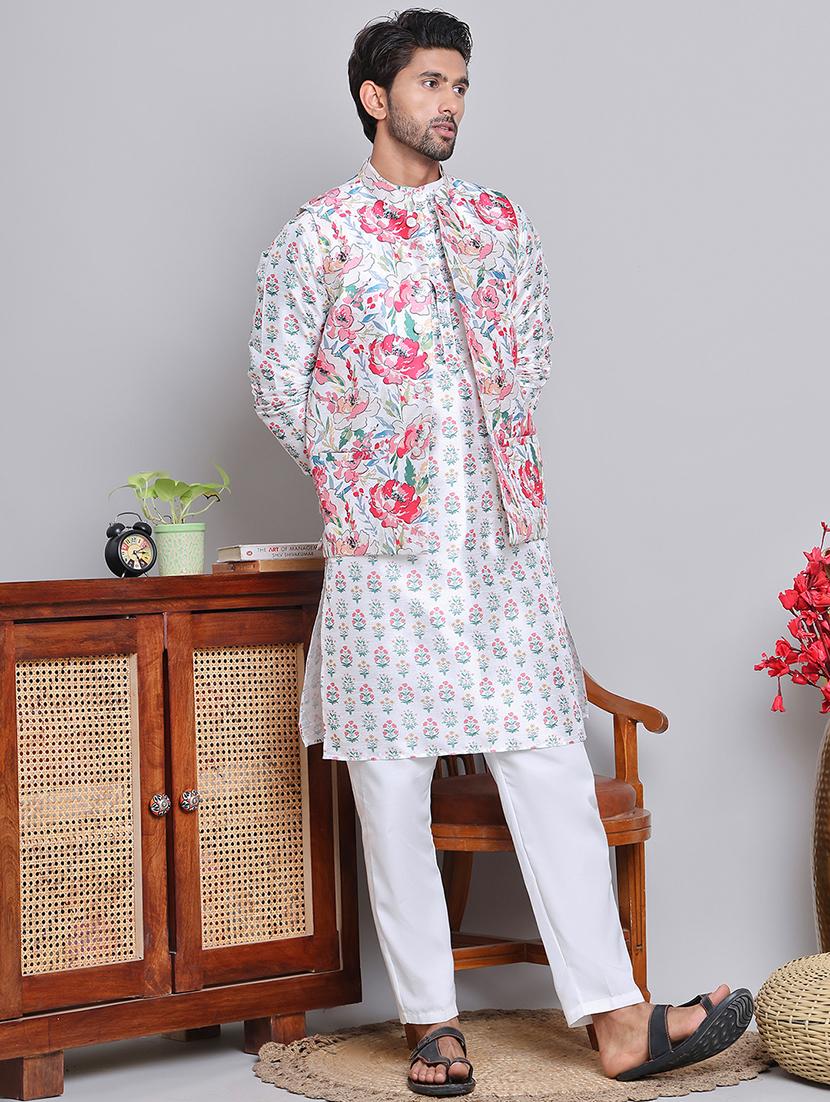 men floral printed mandarin neck kurta jacket set - 21679976 -  Standard Image - 1