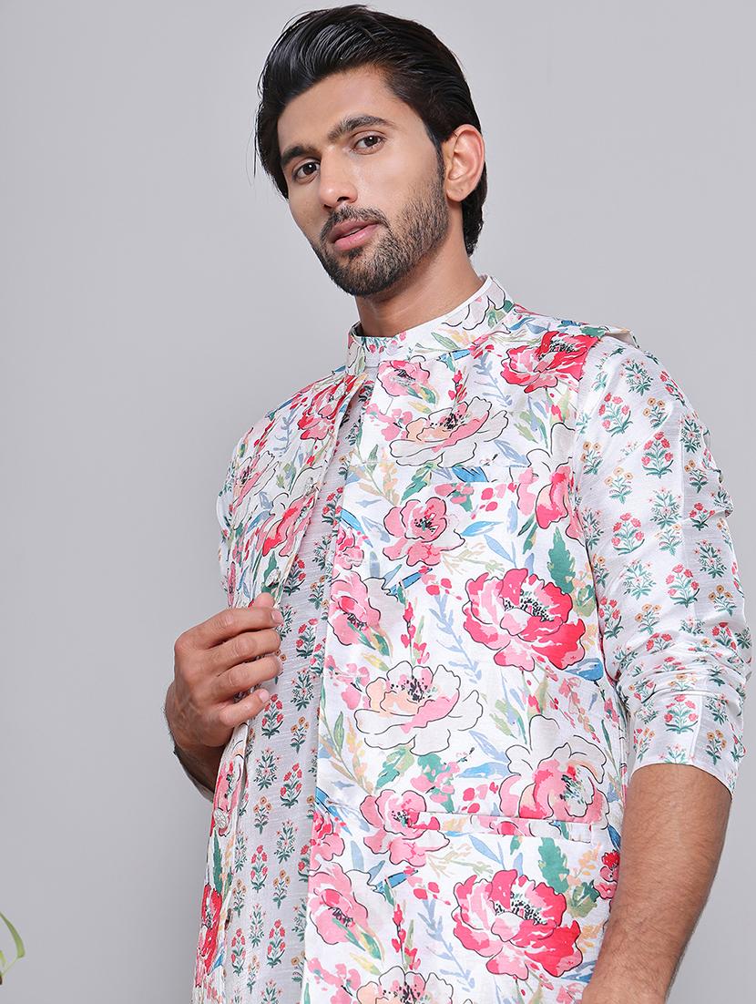 men floral printed mandarin neck kurta jacket set - 21679976 - Standard Image - 4