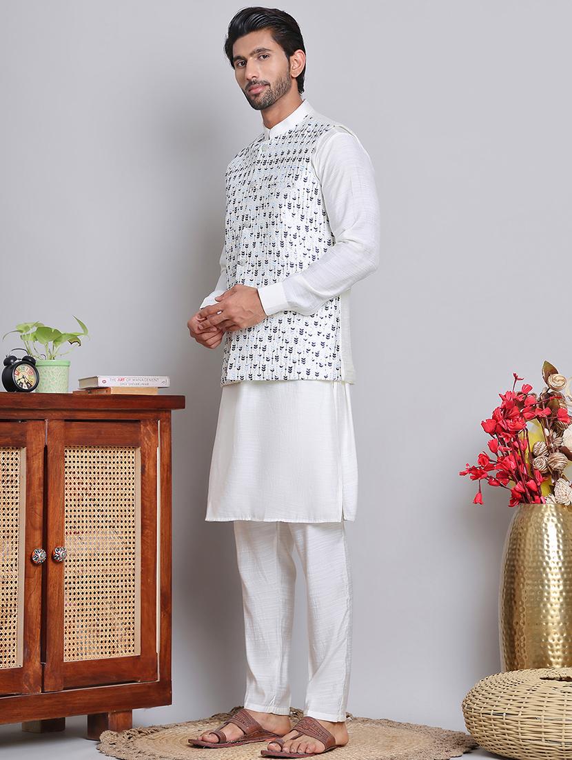 men solid mandarin neck kurta jacket set - 21679977 - Standard Image - 1