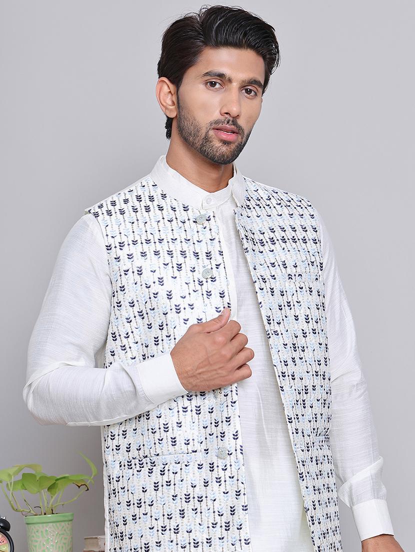 men solid mandarin neck kurta jacket set - 21679977 - Standard Image - 4