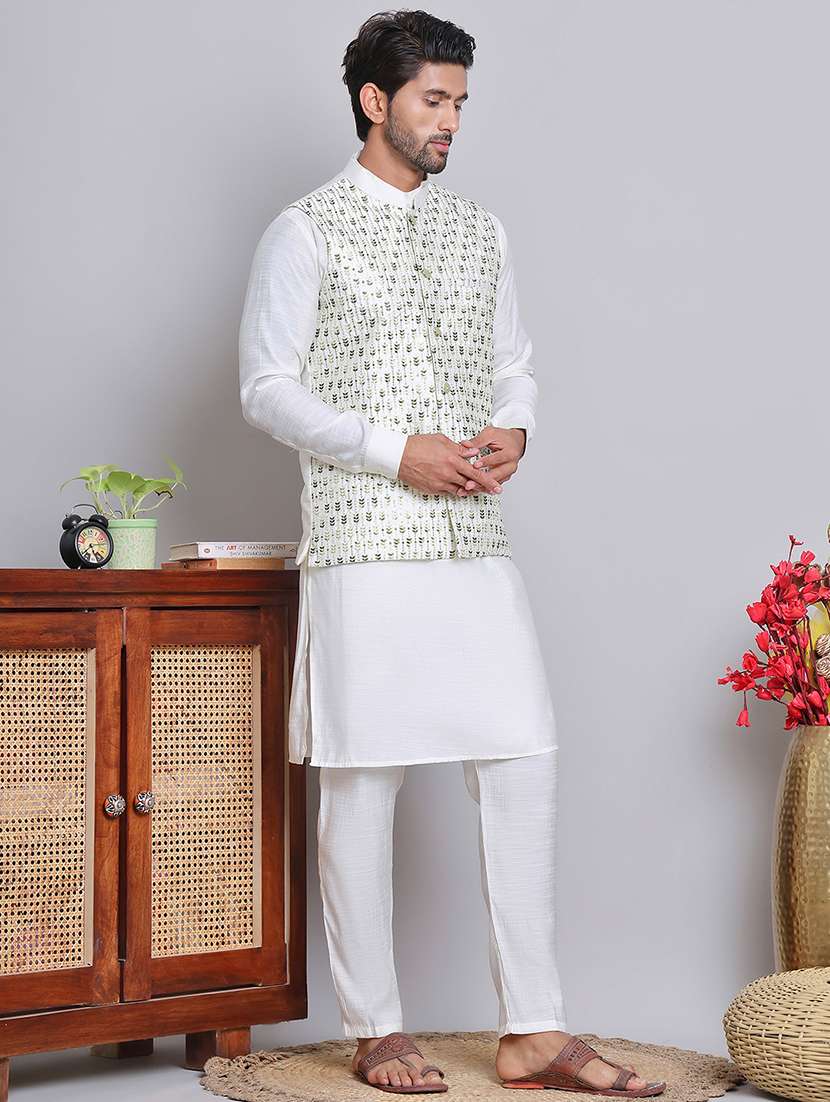 men solid mandarin neck kurta jacket set - 21679978 -  Standard Image - 1