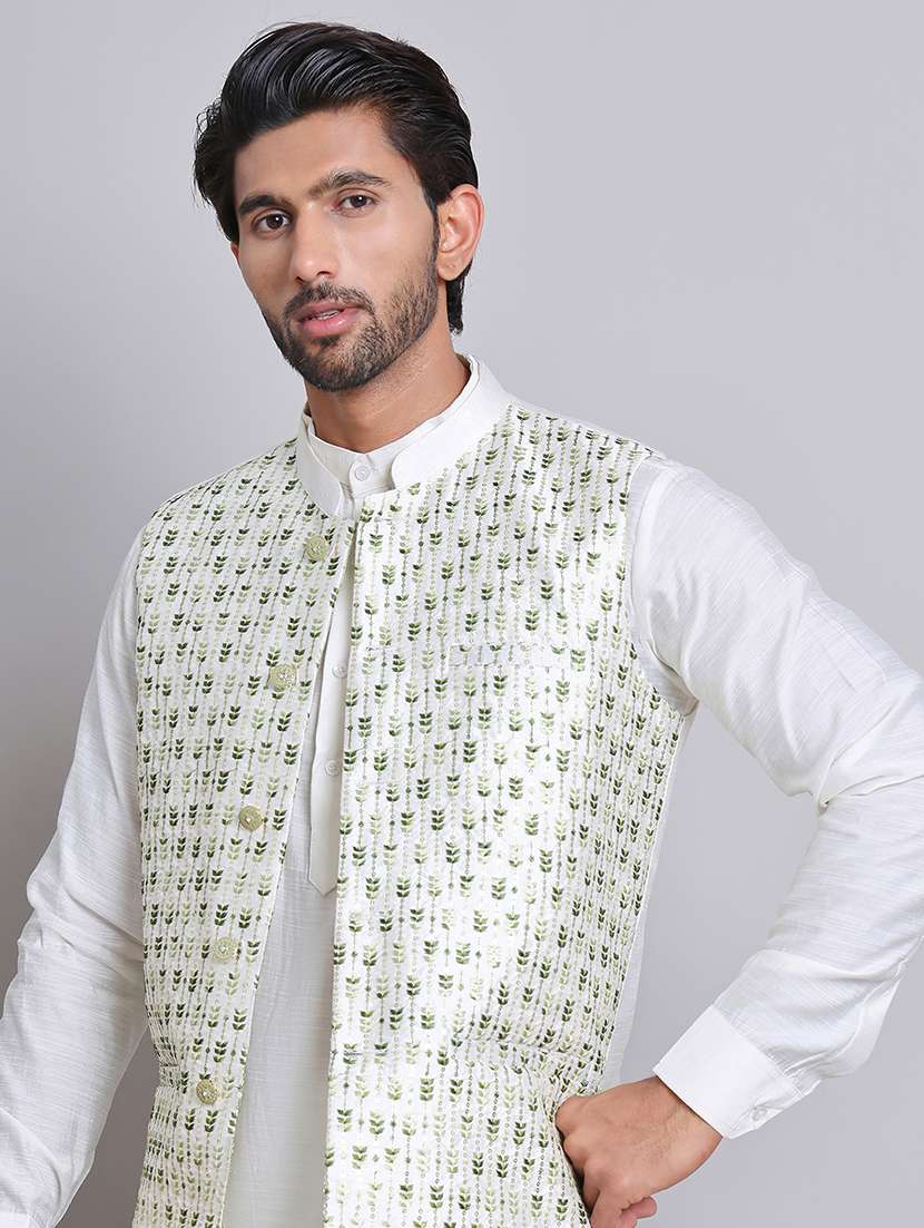 men solid mandarin neck kurta jacket set - 21679978 -  Standard Image - 4