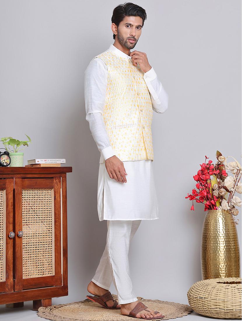 men solid mandarin neck kurta jacket set - 21679979 -  Standard Image - 1