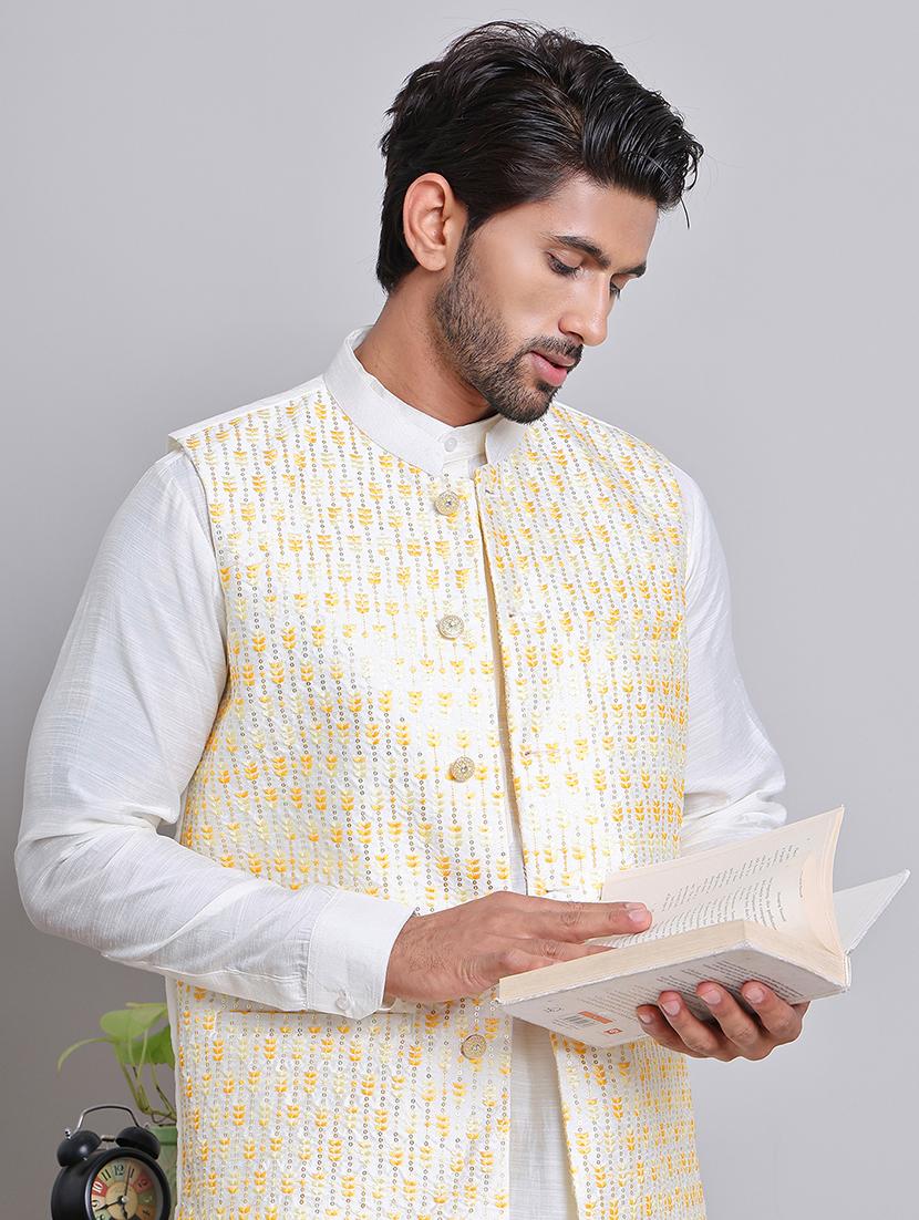 men solid mandarin neck kurta jacket set - 21679979 - Standard Image - 4