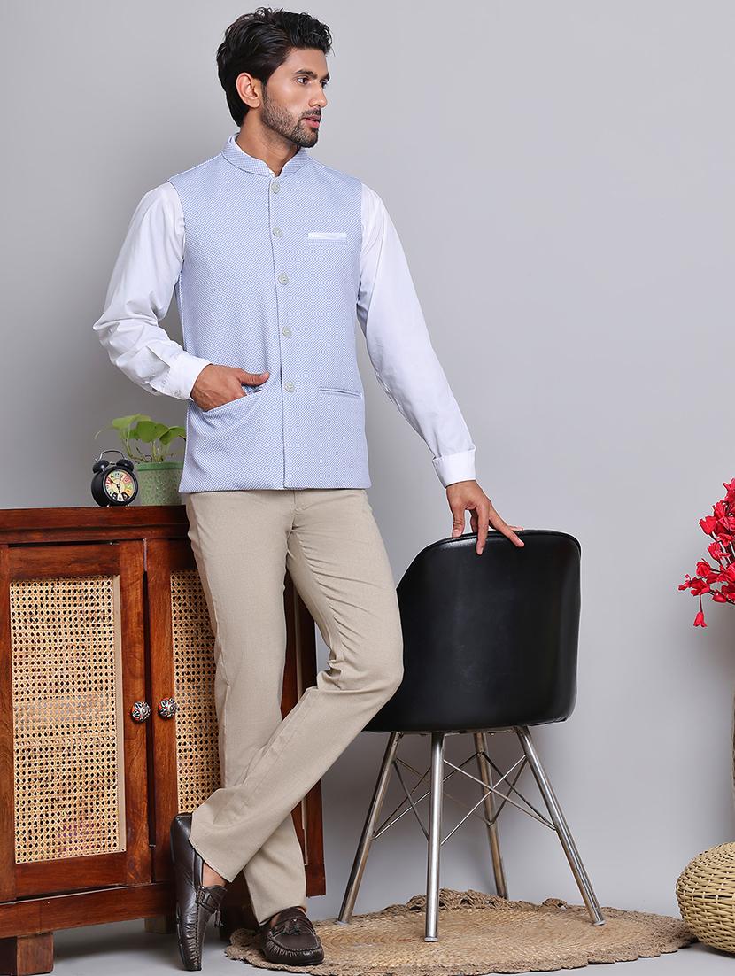 men mandarin neck sleeveless nehru jacket - 21679980 - Standard Image - 4