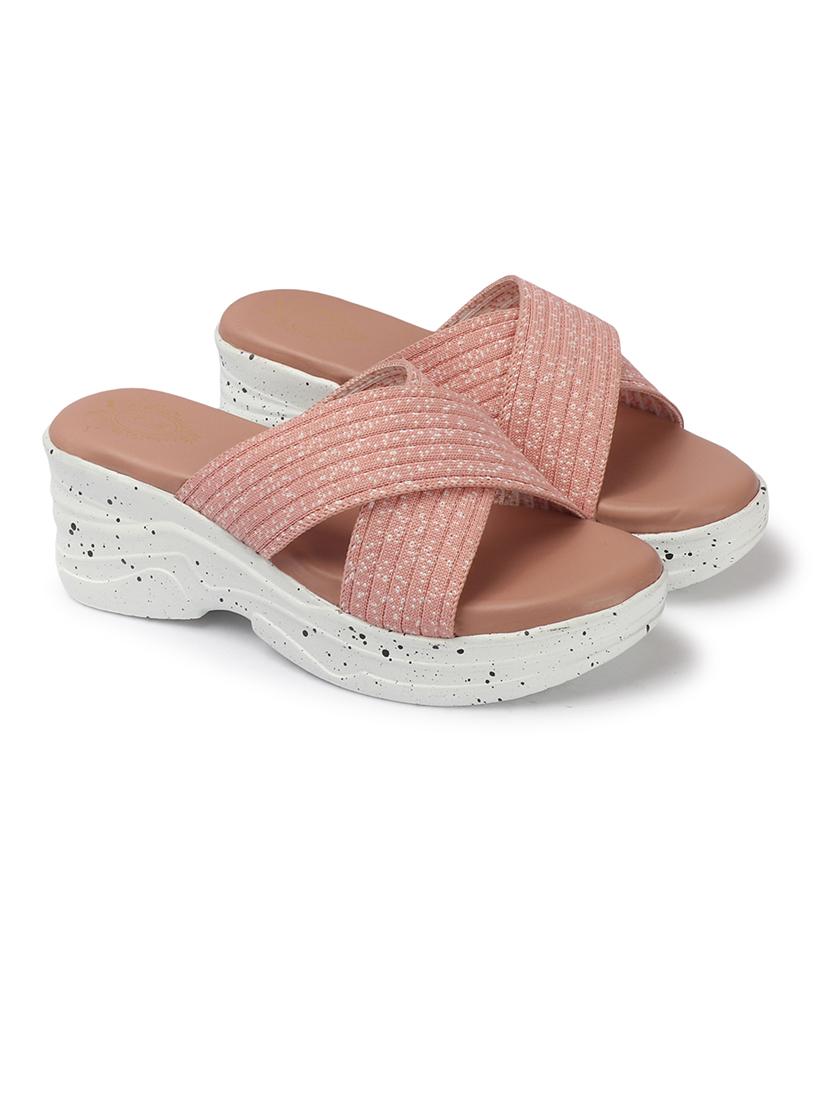 women peach slip on wedges - 21679992 -  Standard Image - 1