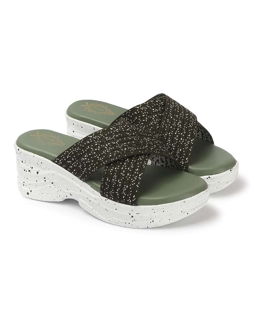 women olive slip on wedges - 21679993 - Standard Image - 1