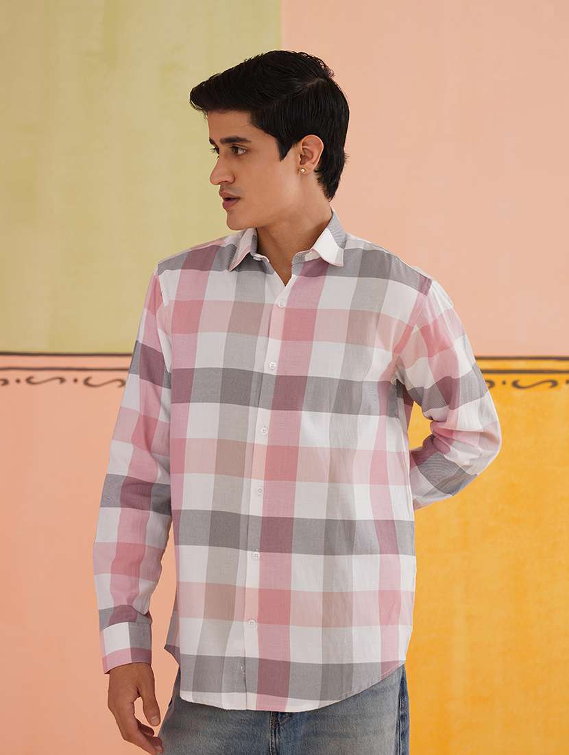 men checkered long sleeve casual shirt - 21679999 -  Standard Image - 1