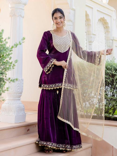 women embroidered kurta sharara set with dupatta - 21680207 - Standard Image - 0