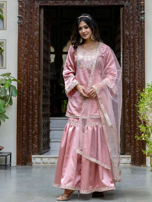women sequin work kurta sharara set with dupatta