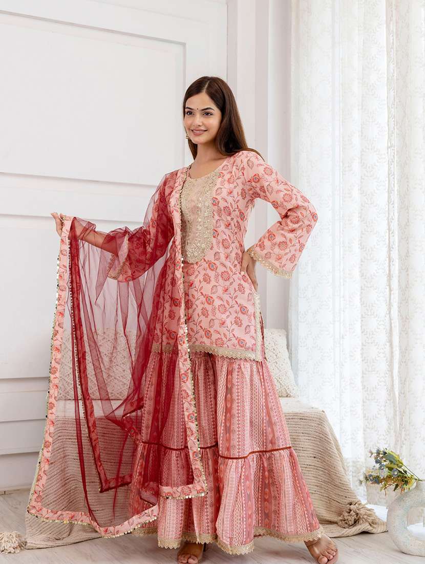 women floral kurta sharara set with dupatta - 21680209 -  Standard Image - 1