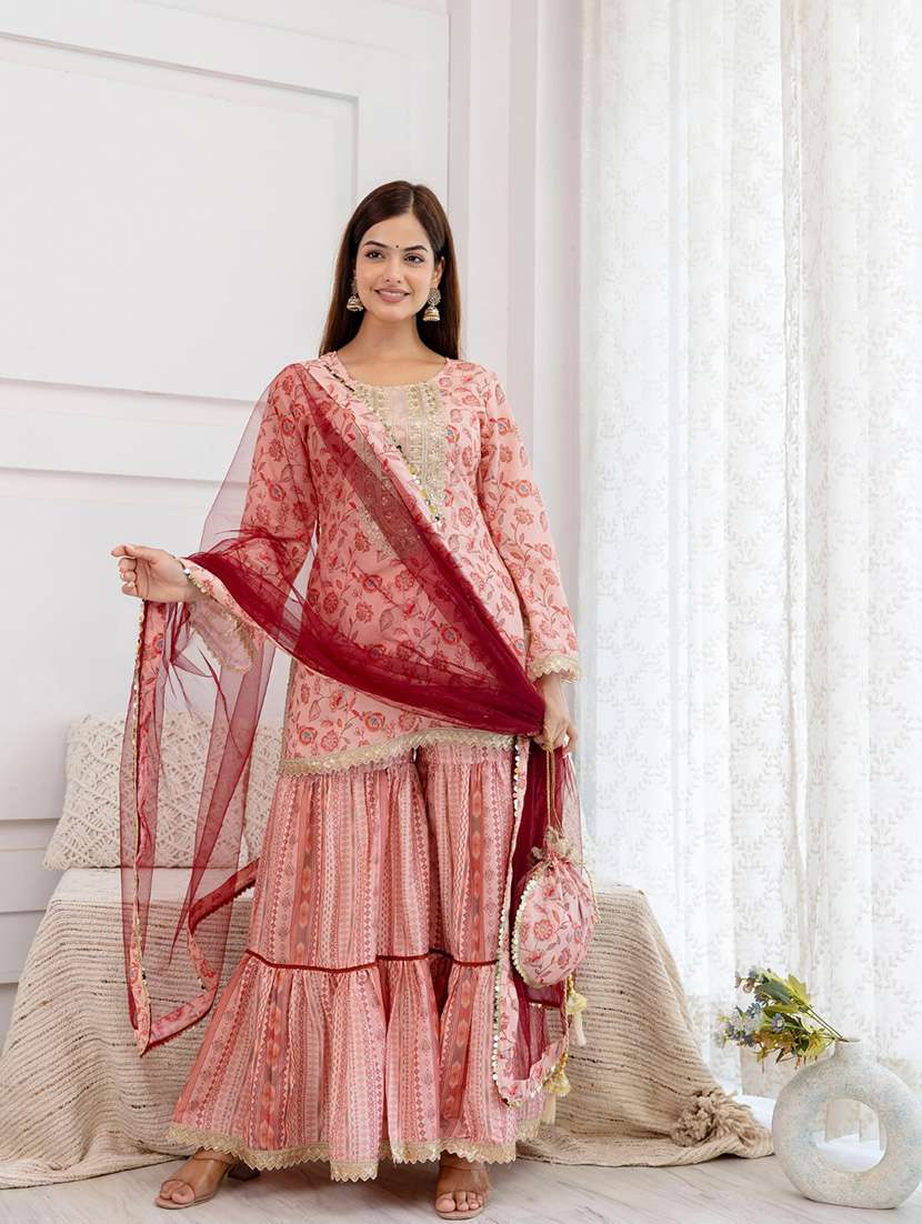 women floral kurta sharara set with dupatta - 21680209 -  Standard Image - 4