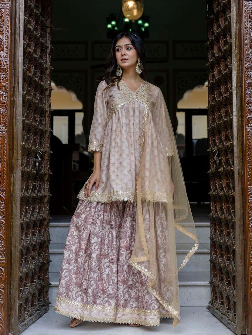 women paisley kurta sharara set with dupatta