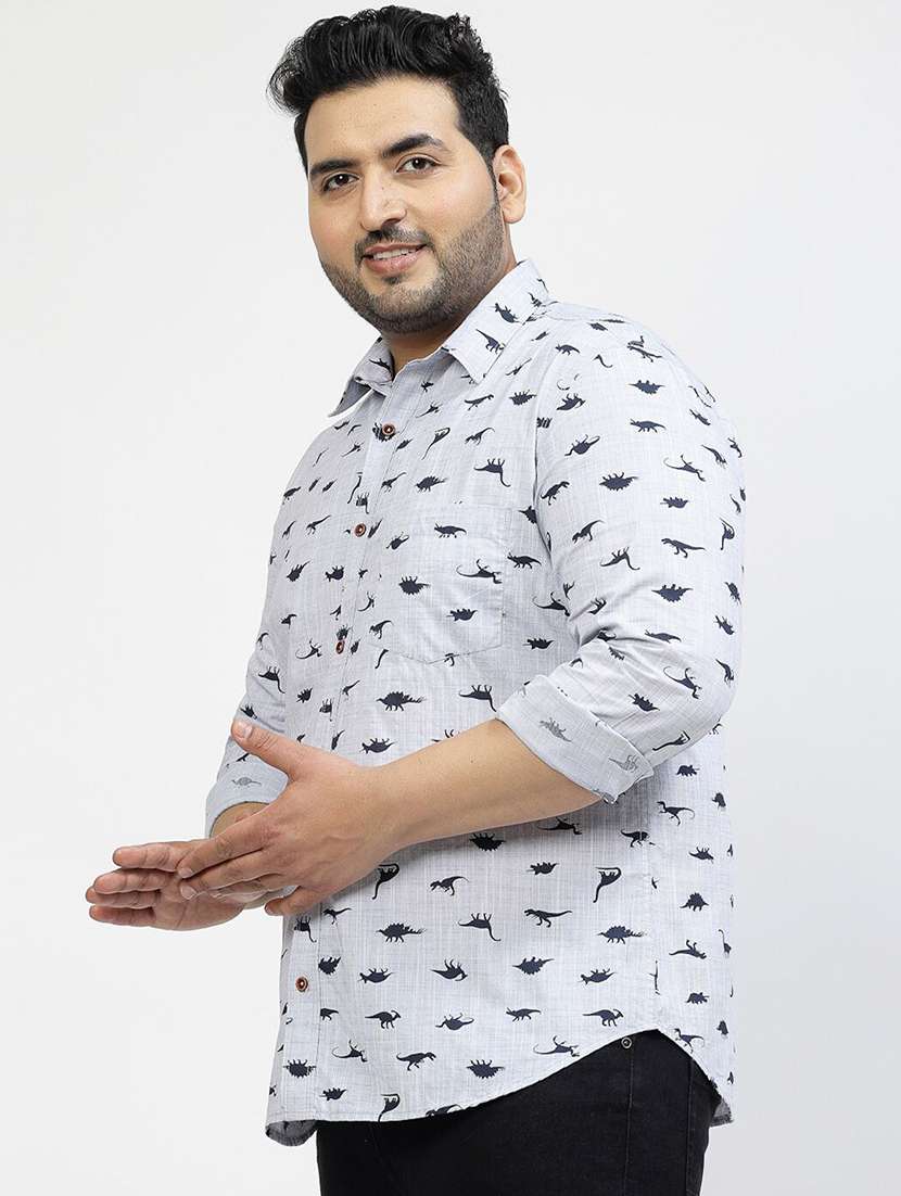men plus size printed collared long sleeves shirt - 21680260 -  Standard Image - 1