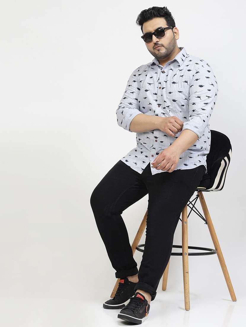 men plus size printed collared long sleeves shirt - 21680260 -  Standard Image - 4