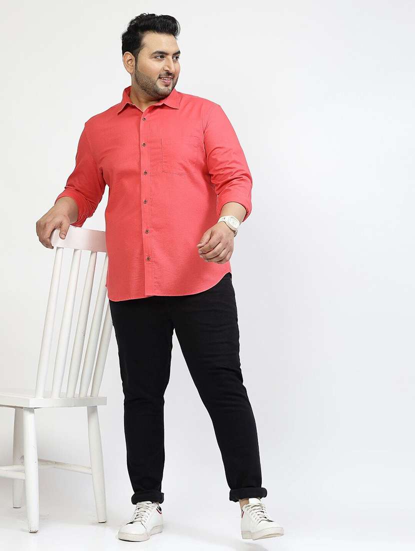 men plus size solid collared long sleeves shirt - 21680264 -  Standard Image - 4