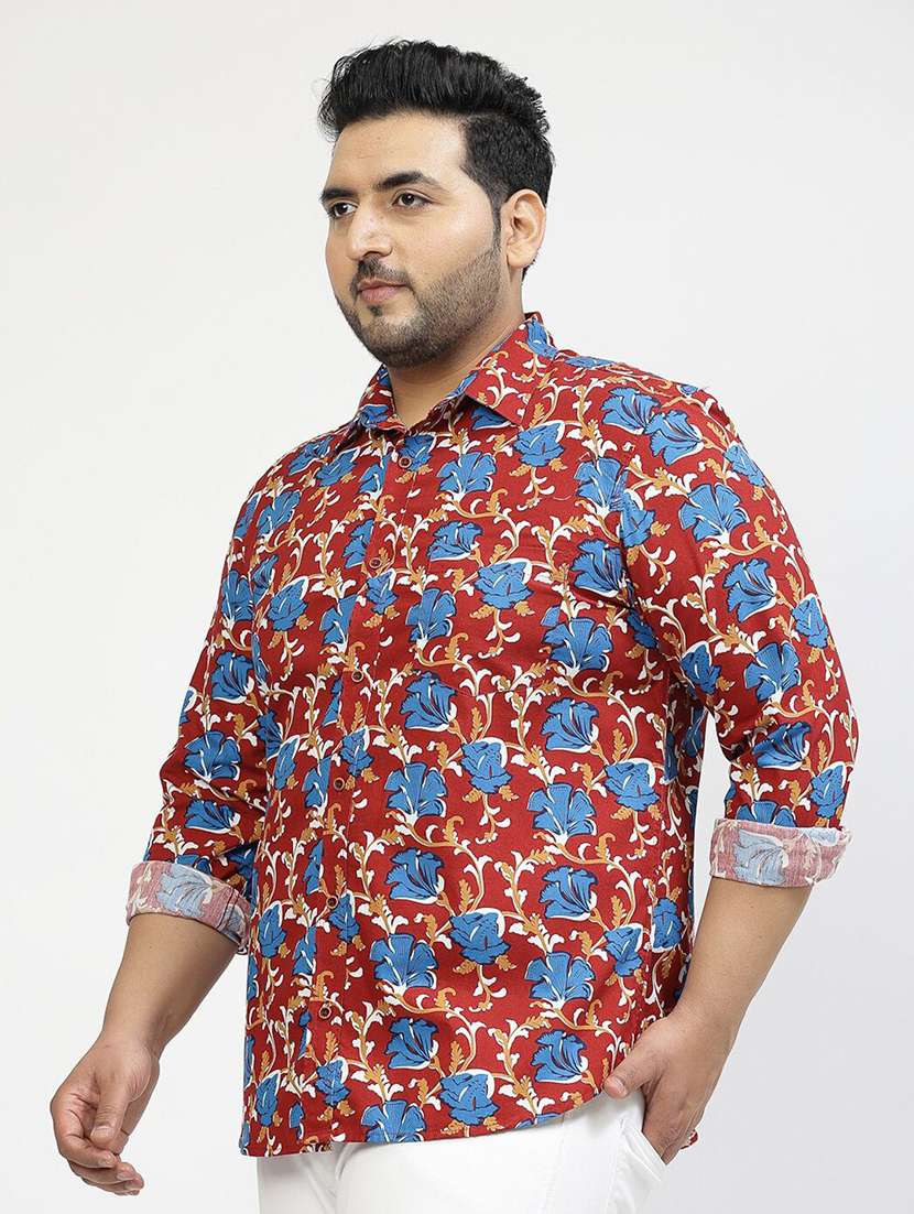 men plus size printed collared long sleeves shirt - 21680274 - Standard Image - 1