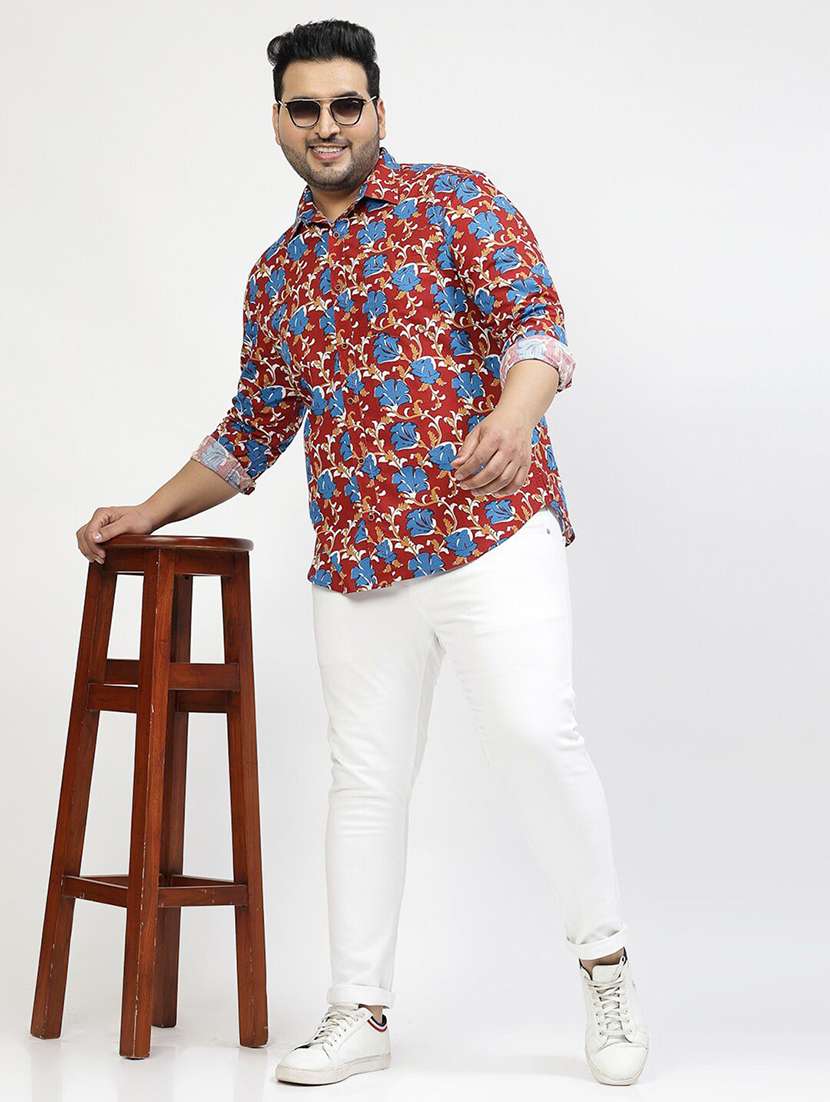 men plus size printed collared long sleeves shirt - 21680274 - Standard Image - 4
