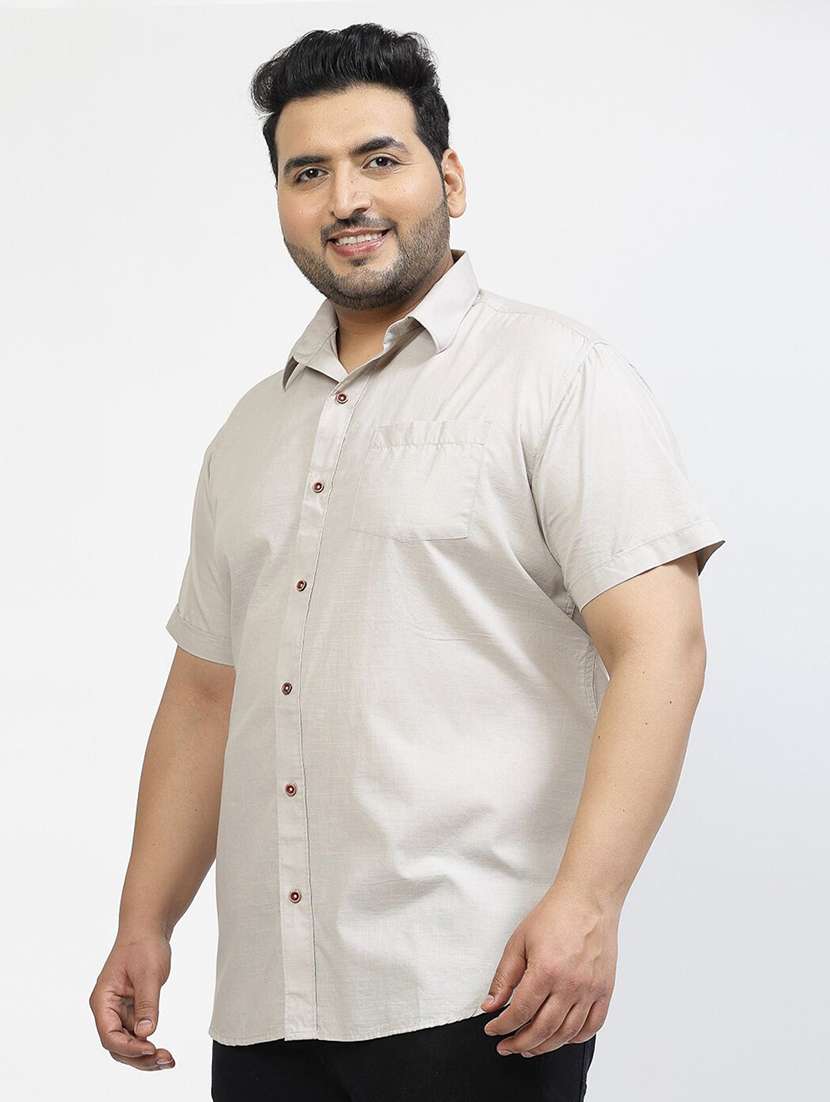 men plus size solid collared short sleeves shirt - 21680282 -  Standard Image - 1
