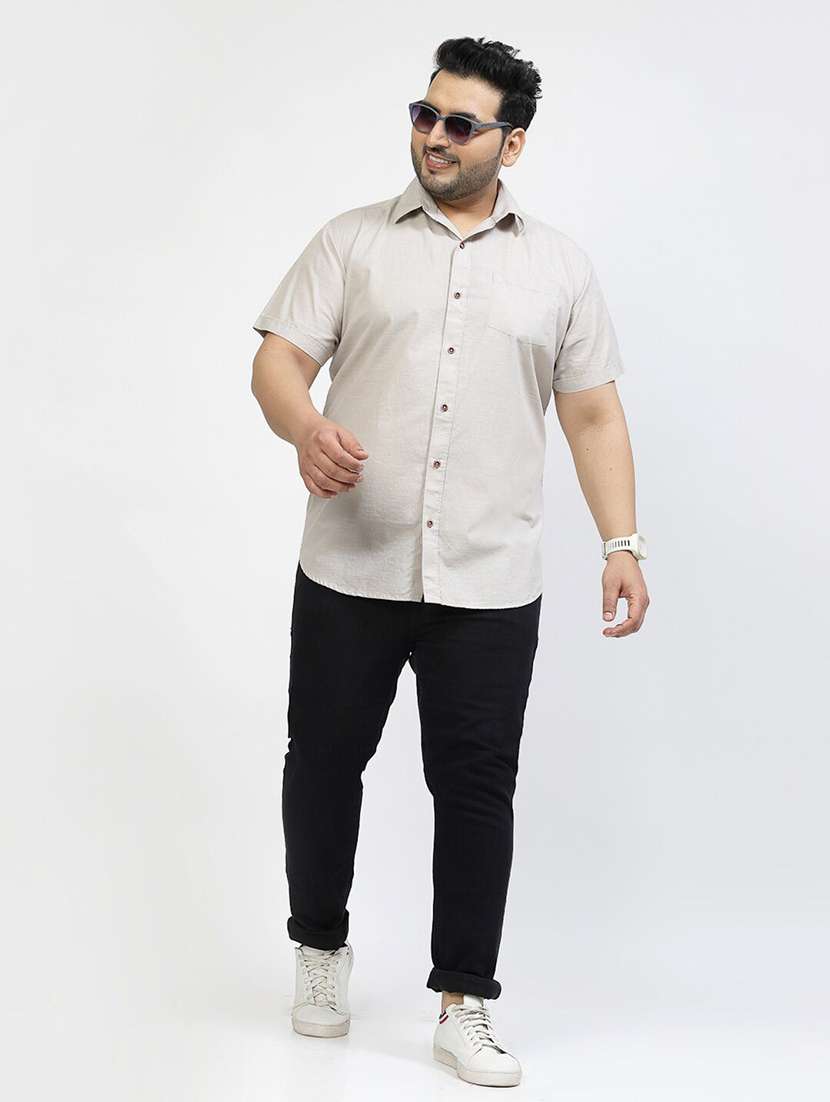 men plus size solid collared short sleeves shirt - 21680282 -  Standard Image - 4