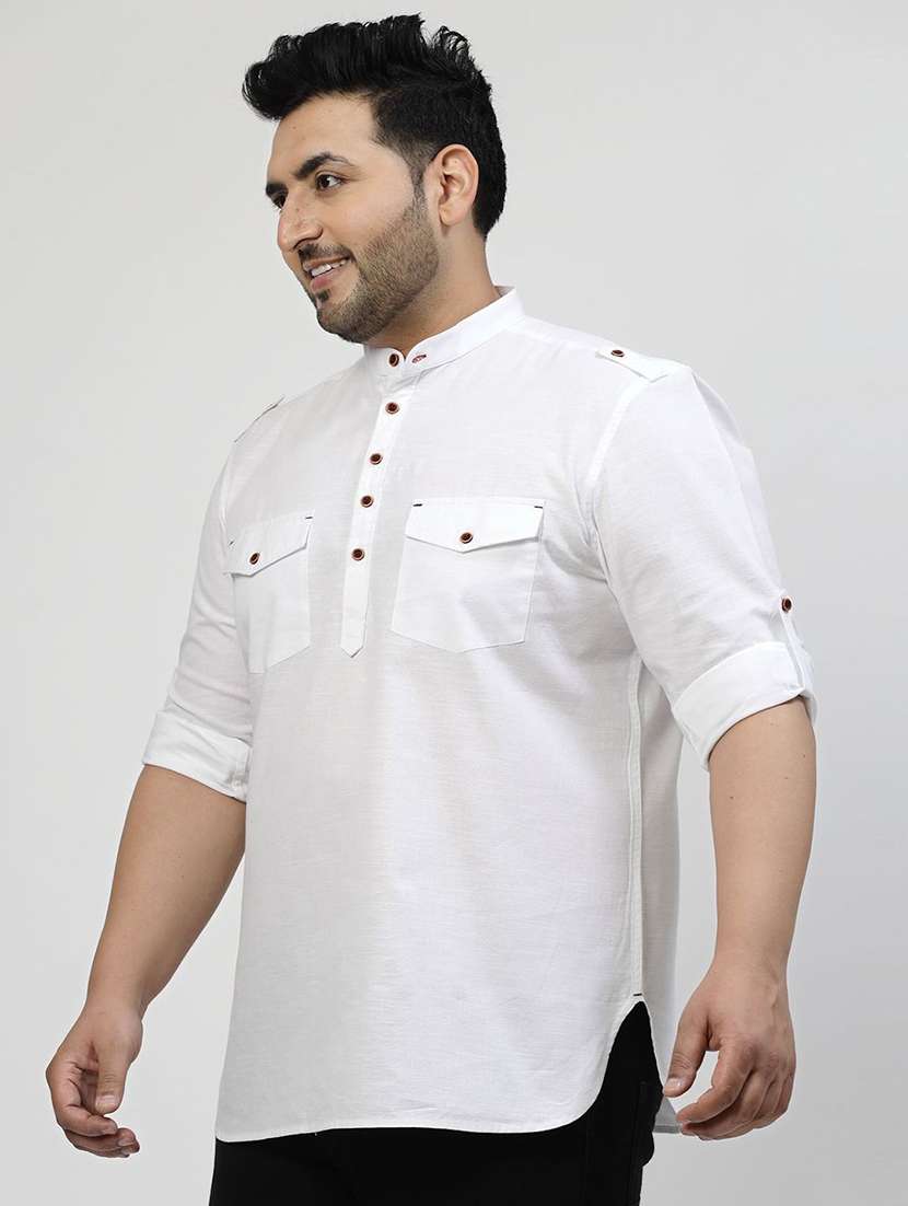 men mandarin neck solid short kurta - 21680292 -  Standard Image - 1