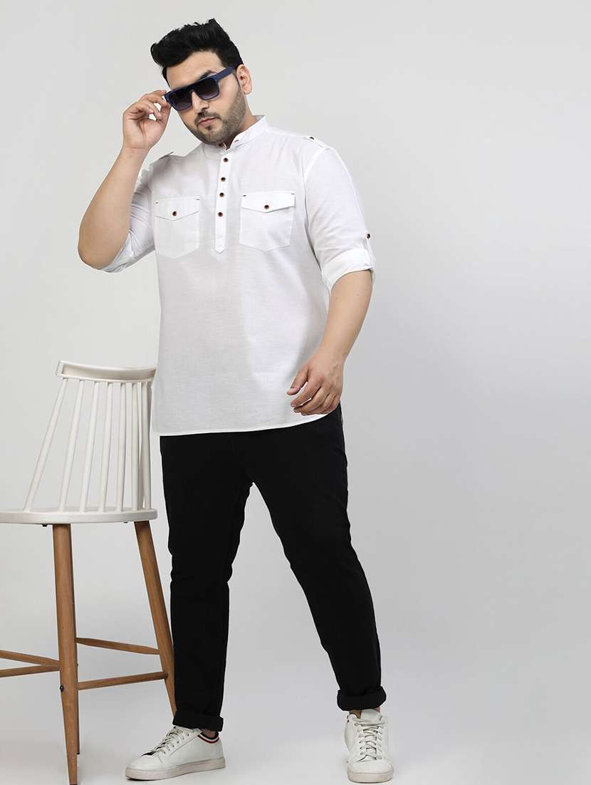 men mandarin neck solid short kurta - 21680292 - Standard Image - 4
