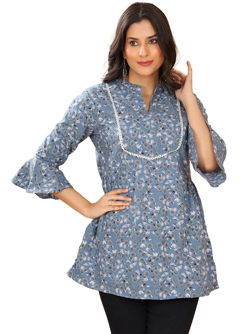 women mandarin neck printed regular tunic - 21680332 - Zoom Image - 0
