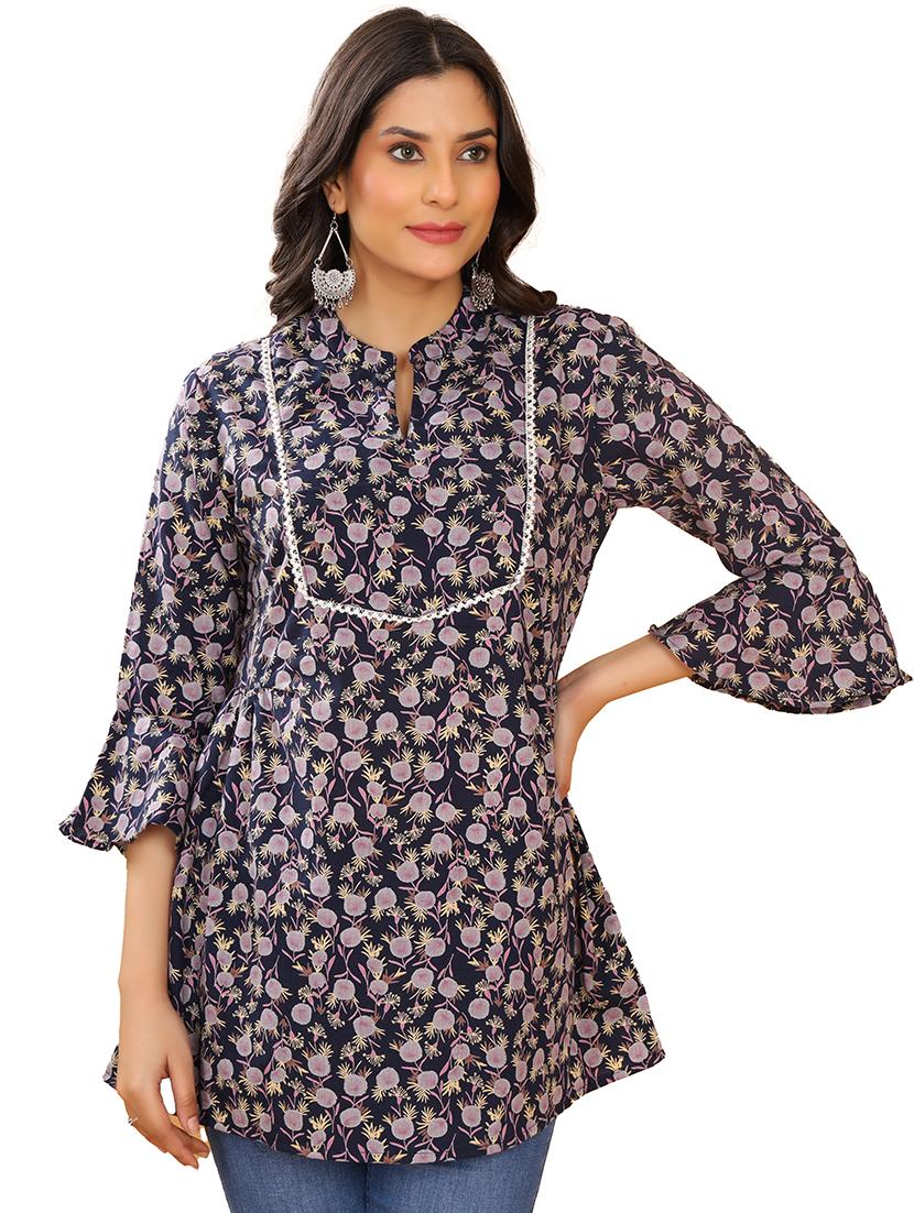 women mandarin neck printed regular tunic - 21680334 - Zoom Image - 0