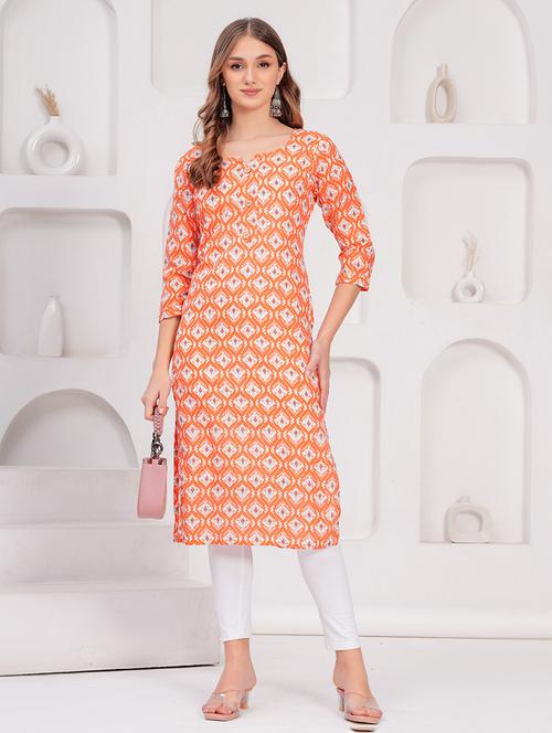 women printed three quarter sleeve straight kurta - 21680394 -  Standard Image - 0