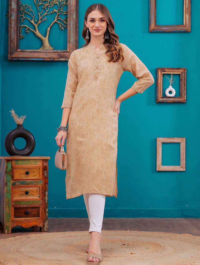 women floral three quarter sleeve straight kurta