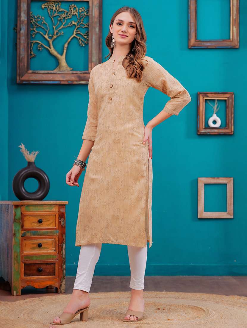 women floral three quarter sleeve straight kurta - 21680401 - Standard Image - 1