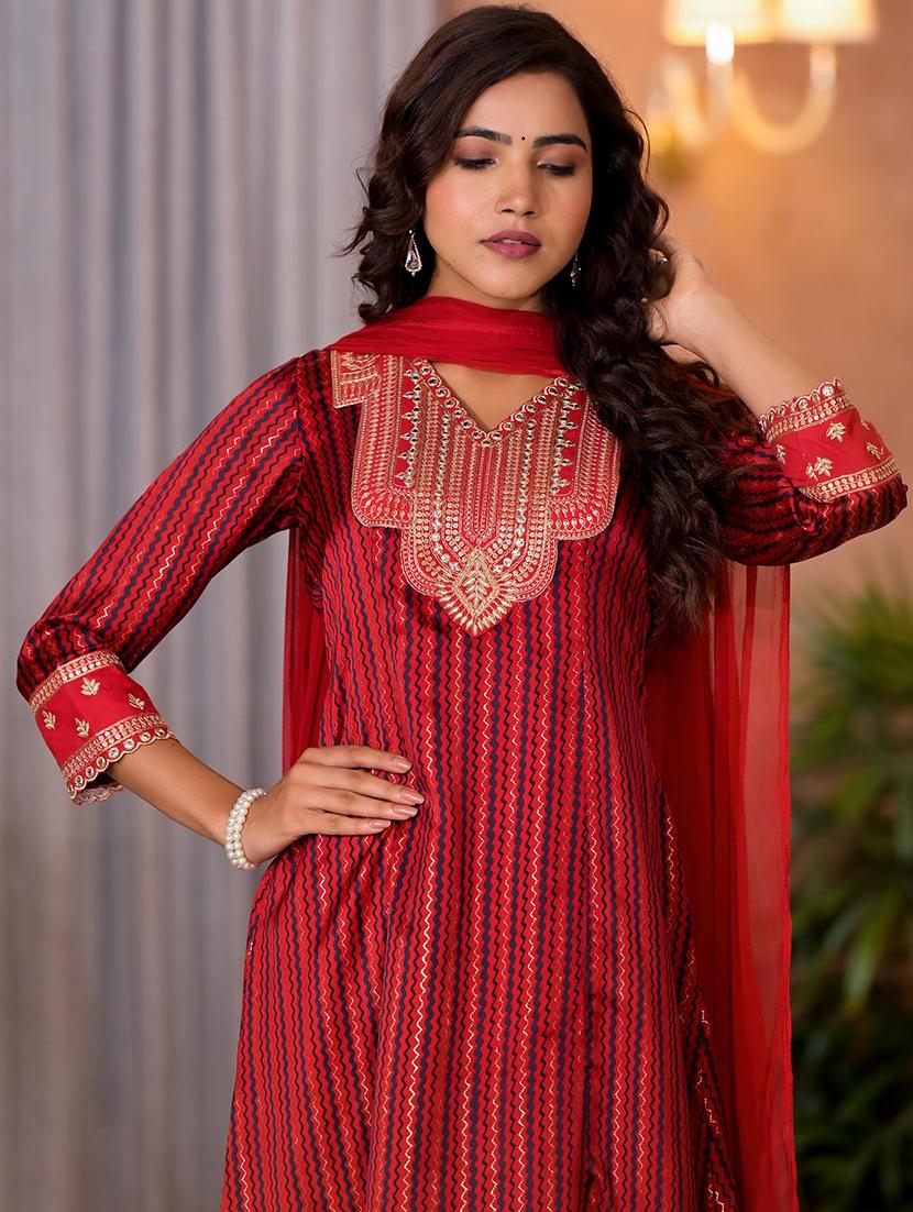 women chevron printed kurta palazzo set with dupatta - 21680482 - Standard Image - 4