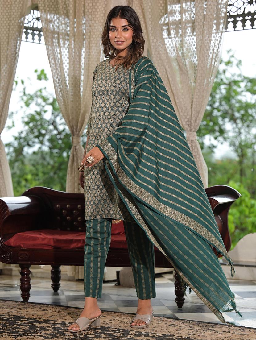 women geometric printed kurta pant set with dupatta - 21680494 - Standard Image - 1