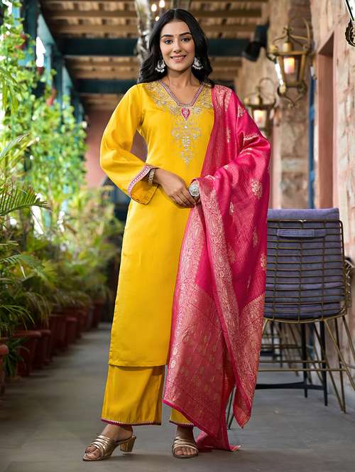 women embroidered kurta palazzo set with dupatta - 21680497 -  Standard Image - 0