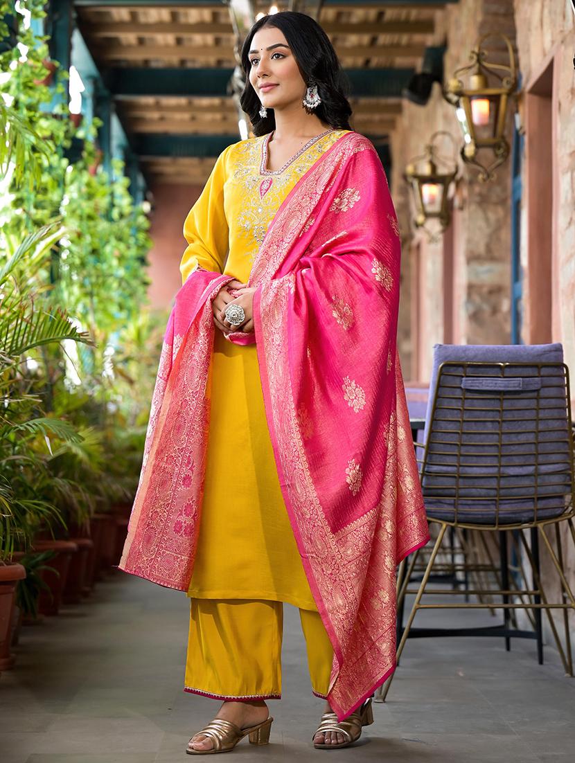 women embroidered kurta palazzo set with dupatta - 21680497 - Standard Image - 1