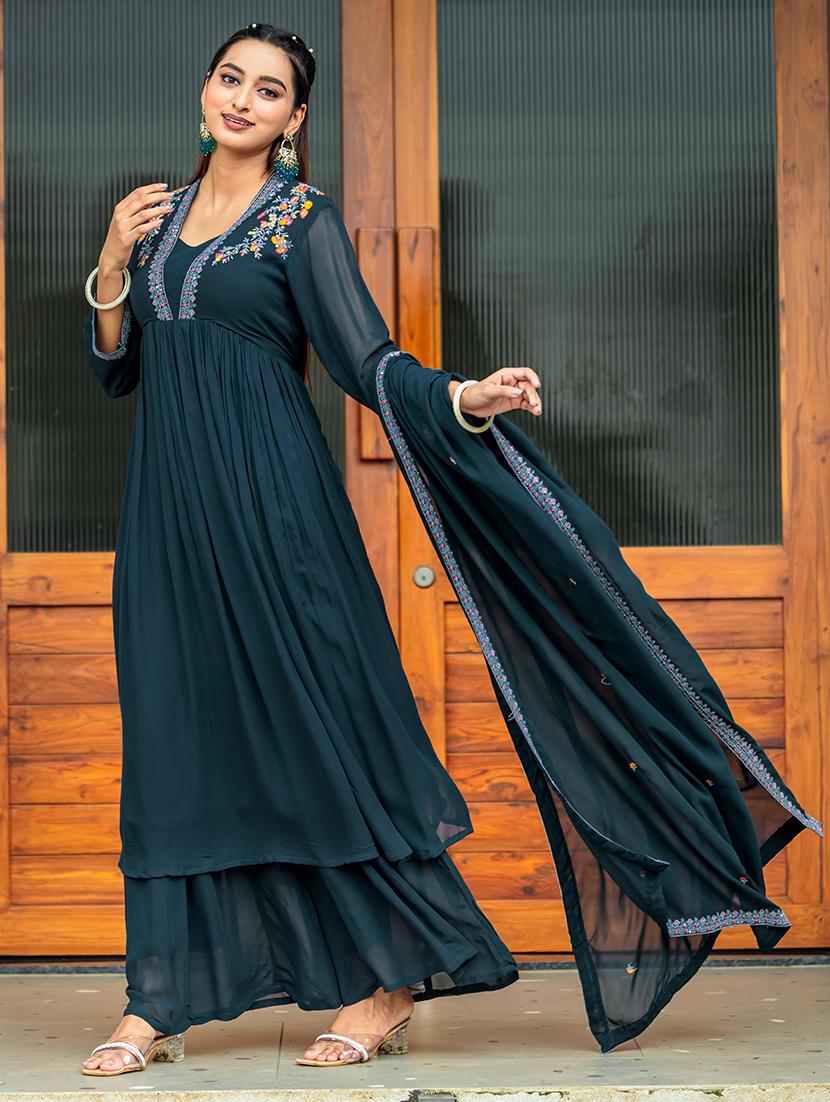women embroidered kurta palazzo set with dupatta - 21680579 - Standard Image - 1
