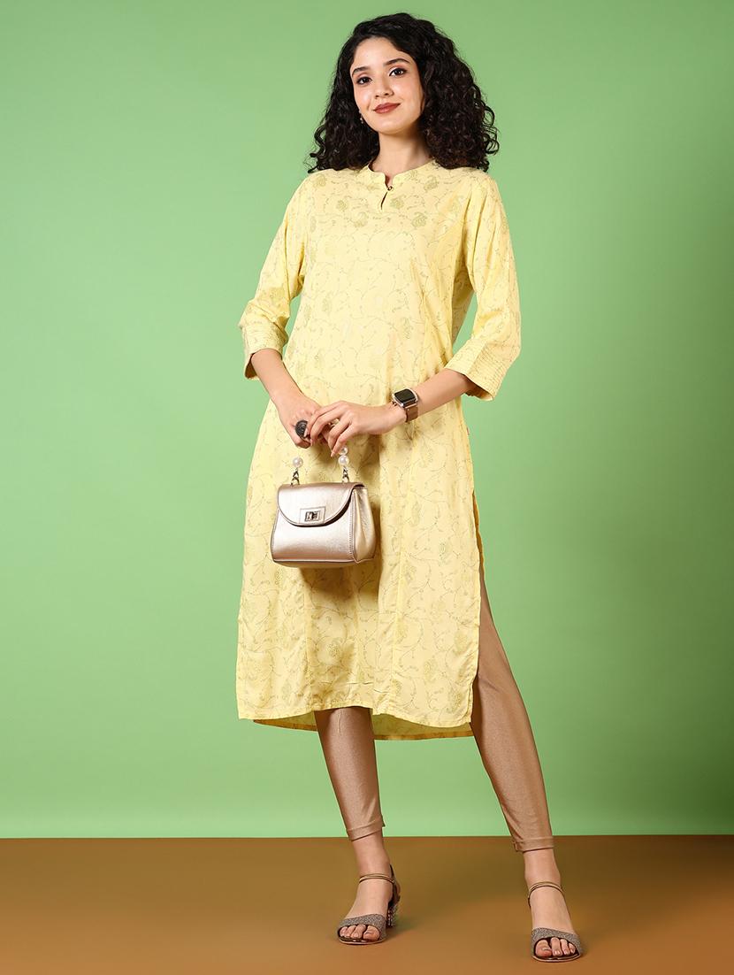 women mandarin neck printed straight kurta - 21681027 - Standard Image - 4