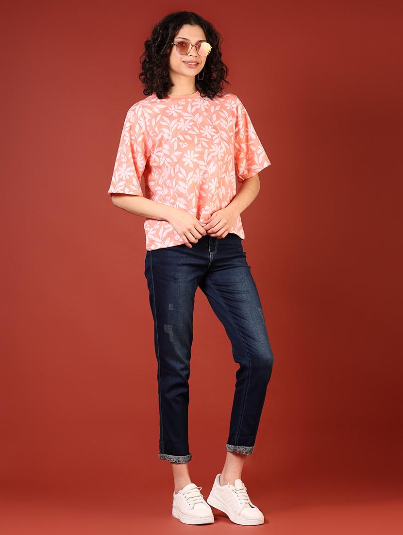 women printed drop shoulder relaxed fit t-shirt - 21681056 - Standard Image - 4