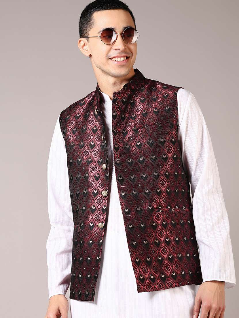 men self designed mandarin neck nehru jacket - 21681064 -  Standard Image - 1