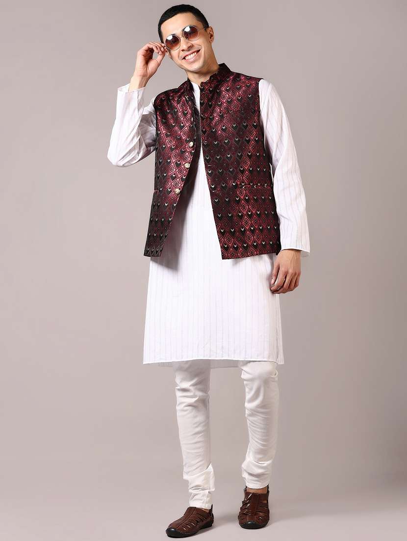 men self designed mandarin neck nehru jacket - 21681064 -  Standard Image - 4