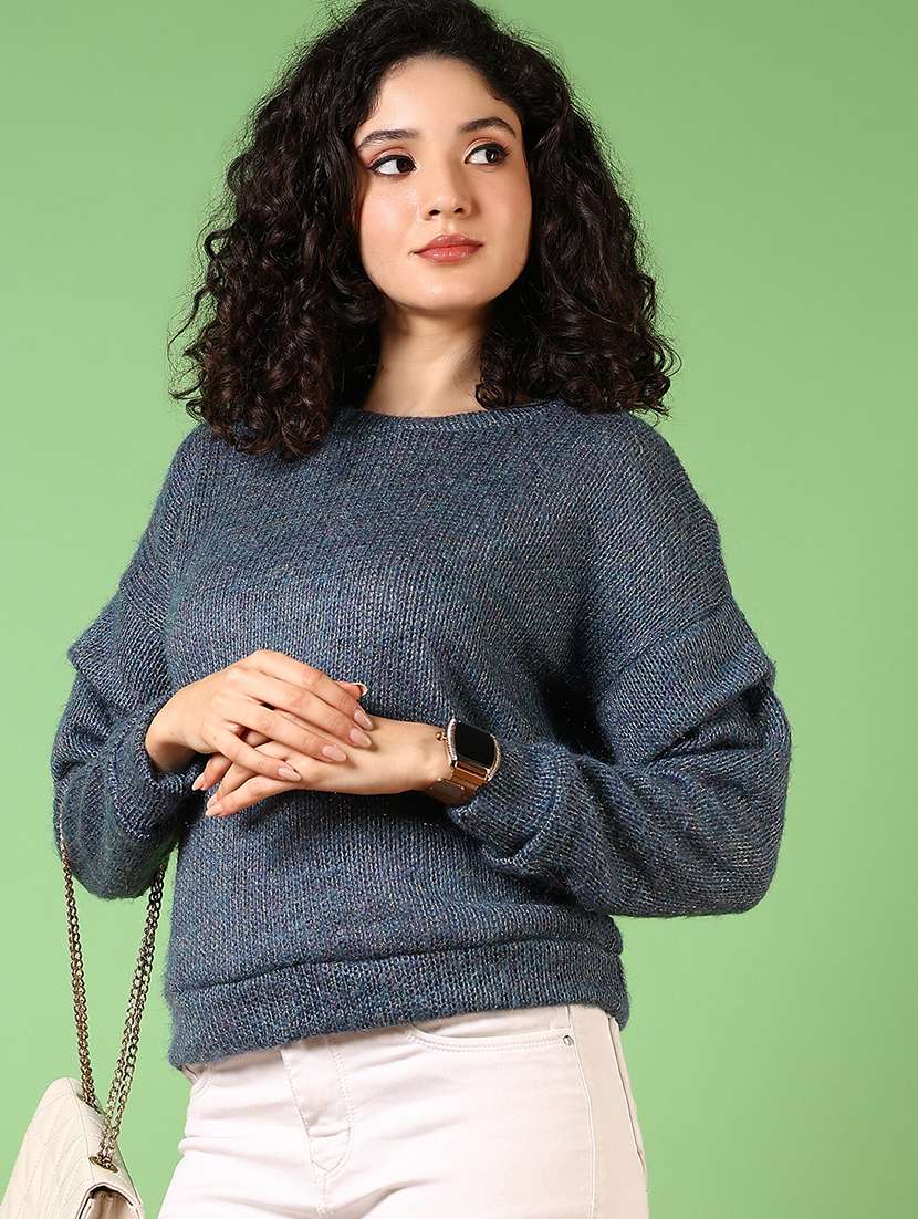 women solid long sleeve pullover - 21681099 -  Standard Image - 1