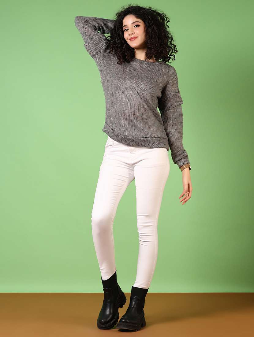 women solid long sleeve pullover - 21681100 -  Standard Image - 4